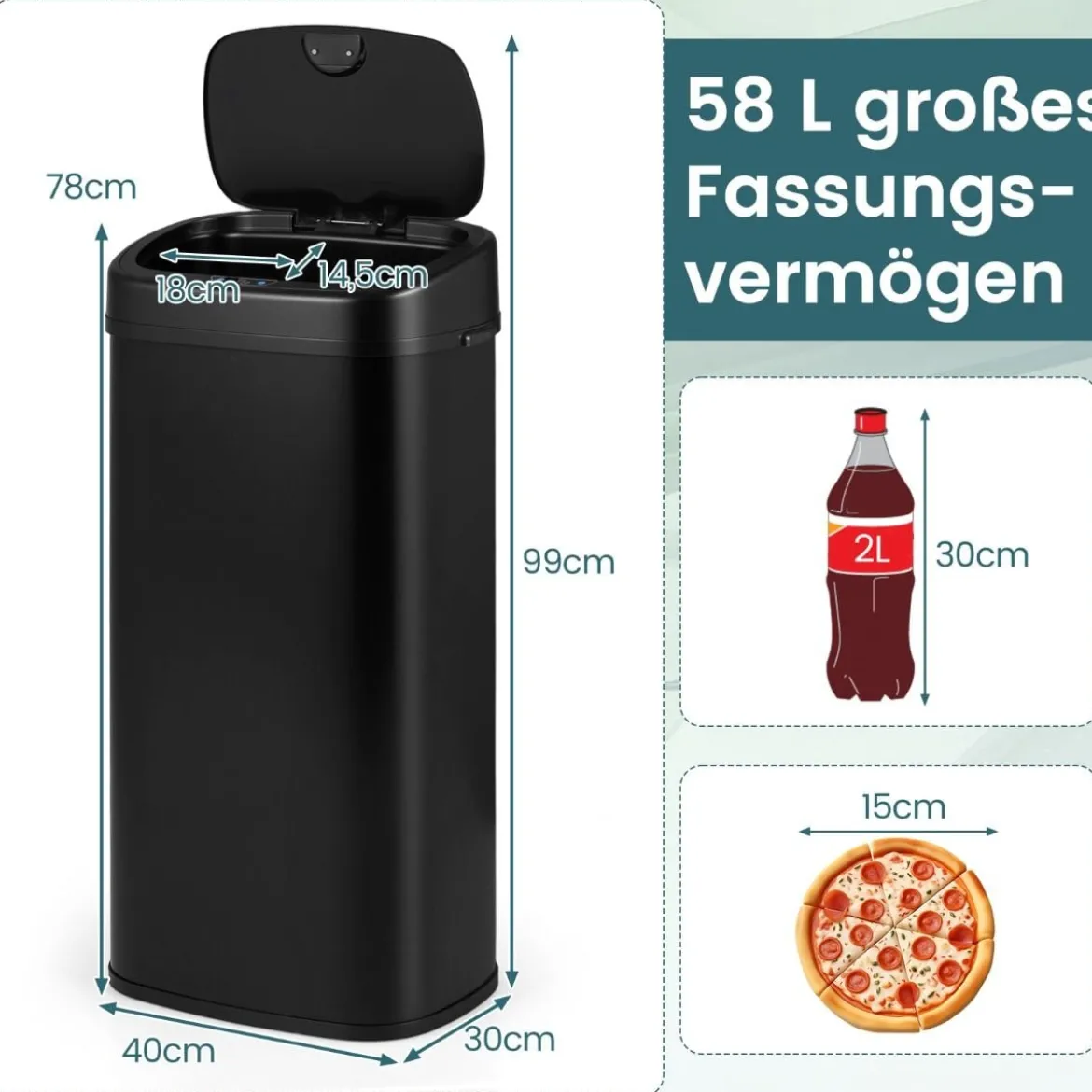 68 L Automatischer Mülleimer mit Sensor & Dual-Zonen Intelligenter Abfalleimer Schwarz