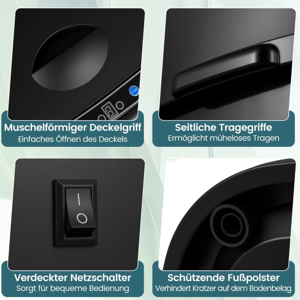 68 L Automatischer Mülleimer mit Sensor & Dual-Zonen Intelligenter Abfalleimer Schwarz