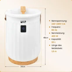 20L Deluxe Eimer Handtuchwärmer mit Timer & Tragbarem Griff & 20 L Kapazität Weiß 34 x 34 x 48cm