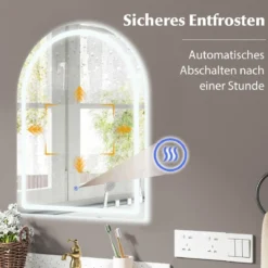 LED Badspiegel mit Beleuchtung 60 x 80 cm Badezimmerspiegel Anti-Beschlag Bogen Silber