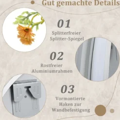 LED Badspiegel mit Beleuchtung 60cm runder Badezimmerspiegel Anti-Beschlag Oval
