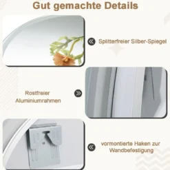 LED Badspiegel mit Beleuchtung 60cm runder Anti-Beschlag Badezimmerspiegel Silber