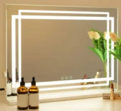 LED Beleuchteter Schminkspiegel mit 3-farbigen Dimmbaren Modi & Smart-Touch-Steuerung 80 x 14 x 62 cm