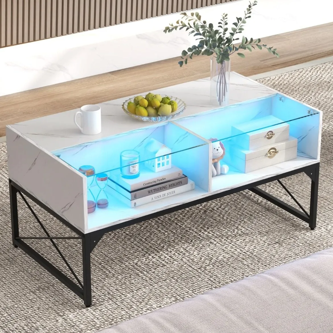LED Couchtisch mit Marmor Optik & Einstellbaren Lichtfarben & Helligkeit Wohnzimmertisch