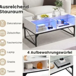 LED Couchtisch mit Marmor Optik & Einstellbaren Lichtfarben & Helligkeit Wohnzimmertisch