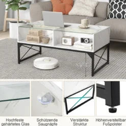 LED Couchtisch mit Marmor Optik & Einstellbaren Lichtfarben & Helligkeit Wohnzimmertisch