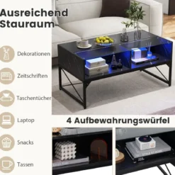 LED Couchtisch mit Marmor Optik & Einstellbaren Lichtfarben & Helligkeit Wohnzimmertisch