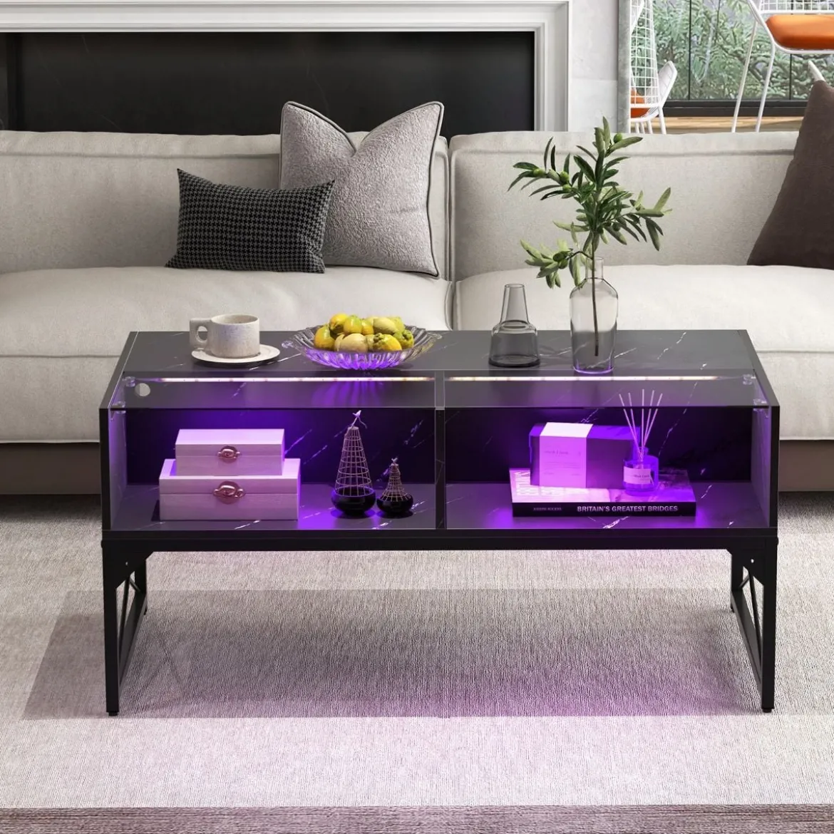 LED Couchtisch mit Marmor Optik & Einstellbaren Lichtfarben & Helligkeit Wohnzimmertisch