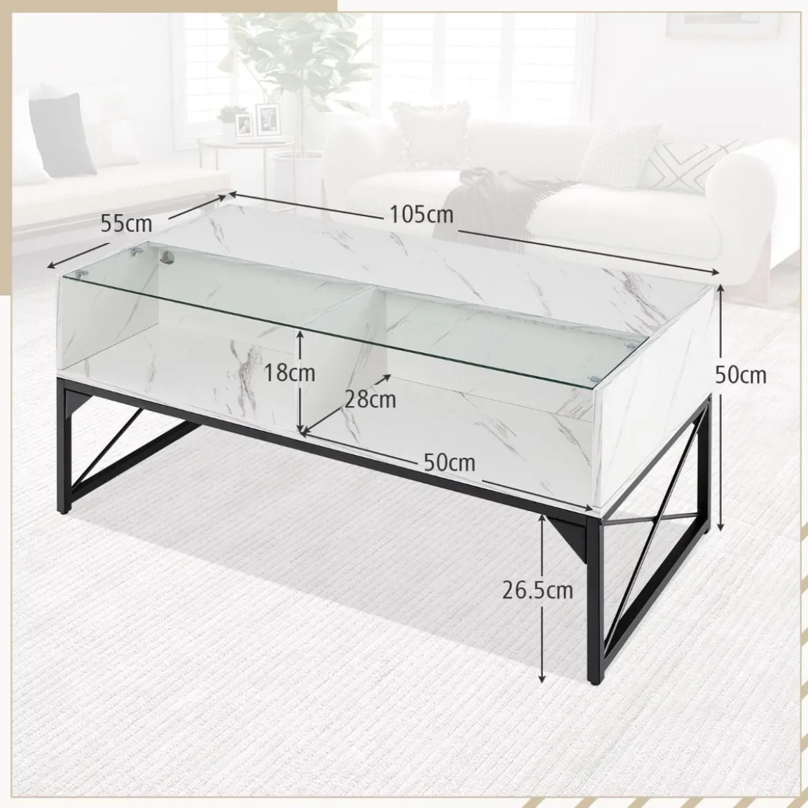 LED Couchtisch mit Marmor Optik & Einstellbaren Lichtfarben & Helligkeit Wohnzimmertisch