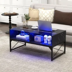 LED Couchtisch mit Marmor Optik & Einstellbaren Lichtfarben & Helligkeit Wohnzimmertisch