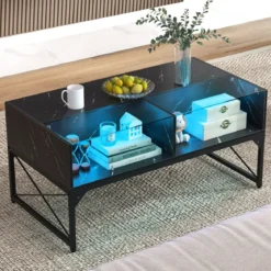 LED Couchtisch mit Marmor Optik & Einstellbaren Lichtfarben & Helligkeit Wohnzimmertisch