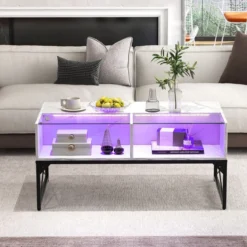 LED Couchtisch mit Marmor Optik & Einstellbaren Lichtfarben & Helligkeit Wohnzimmertisch