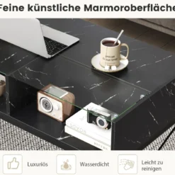 LED Couchtisch mit Marmor Optik & Einstellbaren Lichtfarben & Helligkeit Wohnzimmertisch