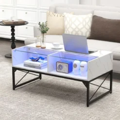 LED Couchtisch mit Marmor Optik & Einstellbaren Lichtfarben & Helligkeit Wohnzimmertisch