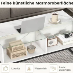LED Couchtisch mit Marmor Optik & Einstellbaren Lichtfarben & Helligkeit Wohnzimmertisch