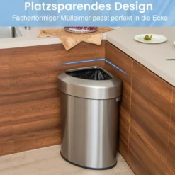 60L Edelstahl-Eckmülleimer mit Deckel & Rutschfester Unterseite Platzsparender Müllbehälter Silber