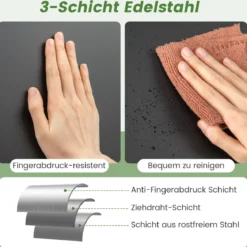 56L Edelstahl Mülleimer mit Bewegungssensor & 2 Abfallbehältern & Soft-Close-Abdeckung Abfalleimer Schwarz