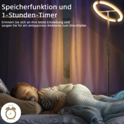 LED Stehlampe Deckenfluter Standleuchte Stehleuchte Metalllampe 3000K-6000K dimmbar Schwarz