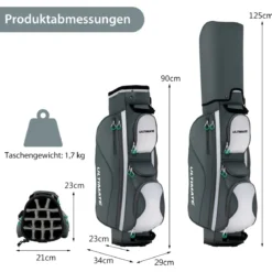 Leichte Golftasche mit 14 Trennwänden & Schultergurt & 7 Reißverschlusstaschen Grau