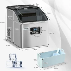 2,4L Eiswürfelmaschine mit Schaufel & Timer & Selbstreinigungsfunktion 18kg in 24H Silber