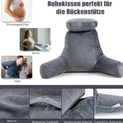 Lesekissen abnehmbar Keilkissen Sitzkissen Rückenkissen mit Stützarmen Grau