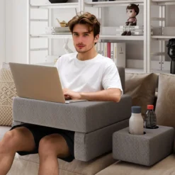 Lesekissen für Bett & Sofa Bücherkissen mit Getränkehalter Ergonomisches Rückenkissen Grau