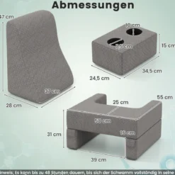 Lesekissen für Bett & Sofa Bücherkissen mit Getränkehalter Ergonomisches Rückenkissen Grau