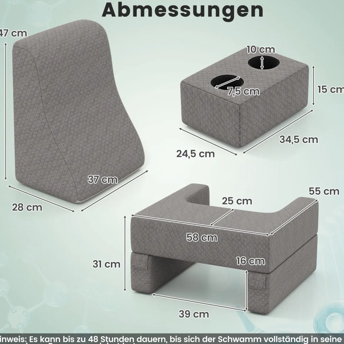 Lesekissen für Bett & Sofa Bücherkissen mit Getränkehalter Ergonomisches Rückenkissen Grau