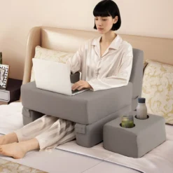 Lesekissen für Bett & Sofa Bücherkissen mit Getränkehalter Ergonomisches Rückenkissen Grau