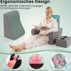 Lesekissen für Bett & Sofa Bücherkissen mit Getränkehalter Ergonomisches Rückenkissen Grau