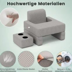 Lesekissen für Bett & Sofa Bücherkissen mit Getränkehalter Ergonomisches Rückenkissen Grau