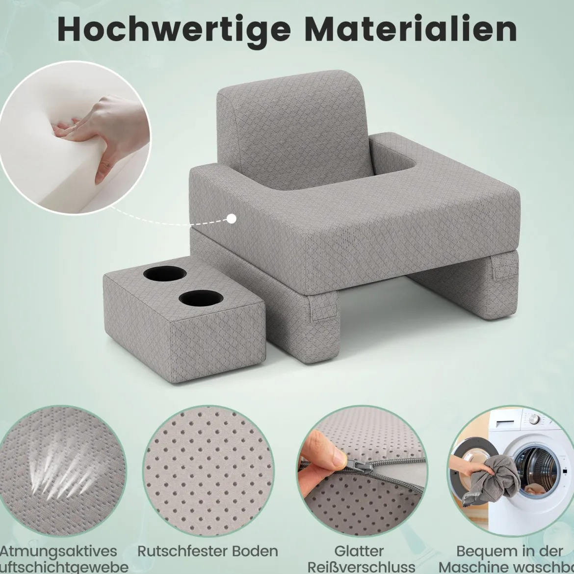 Lesekissen für Bett & Sofa Bücherkissen mit Getränkehalter Ergonomisches Rückenkissen Grau