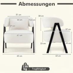 Lesesessel Sessel mit Kunstfell bezogen Loungesessel mit Lendenkissen & Metallbeinen moderner Relaxsessel Weiß