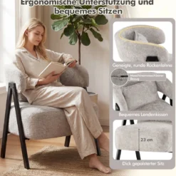 Lesesessel Sessel mit Kunstfell bezogen Loungesessel mit Lendenkissen & Metallbeinen moderner Relaxsessel Grau
