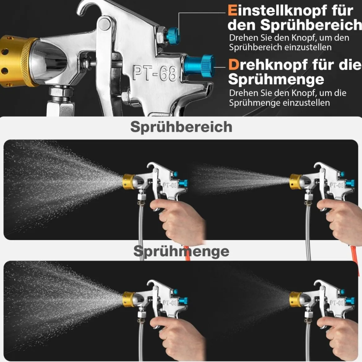 15-l-Farbtank mit Sprühpistole & anpassbarem Sprühbereich Farbfluss & Material & Luftschläuchen