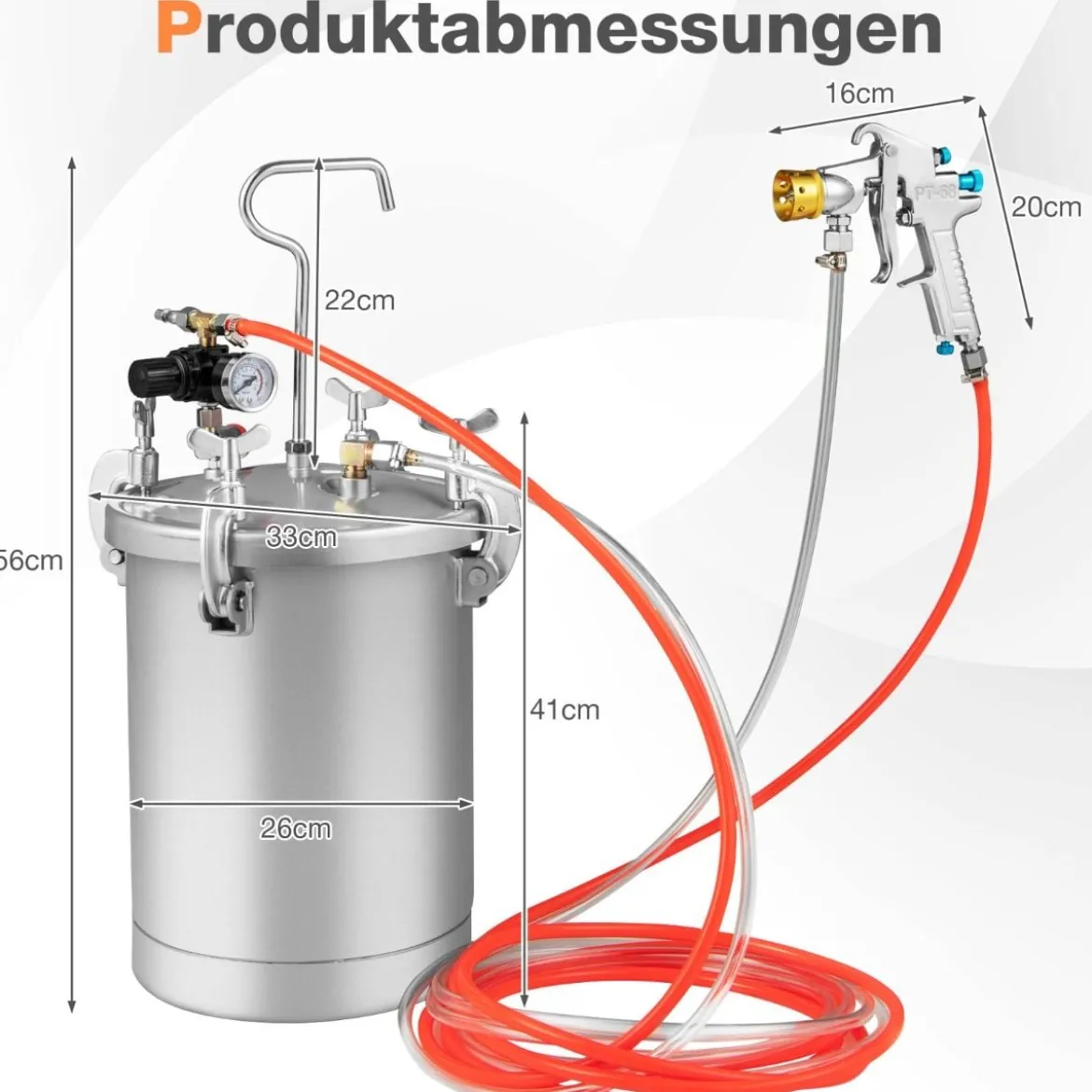 15-l-Farbtank mit Sprühpistole & anpassbarem Sprühbereich Farbfluss & Material & Luftschläuchen