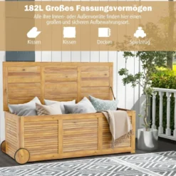 182L Gartenbox aus Holz auf Rollen mit Wasserfester Innentasche & Griff 127 x 50 x 45 cm