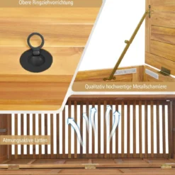 182L Gartenbox aus Holz auf Rollen mit Wasserfester Innentasche & Griff 127 x 50 x 45 cm