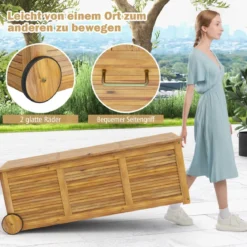 182L Gartenbox aus Holz auf Rollen mit Wasserfester Innentasche & Griff 127 x 50 x 45 cm