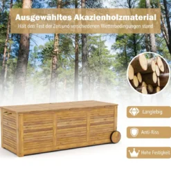 182L Gartenbox aus Holz auf Rollen mit Wasserfester Innentasche & Griff 127 x 50 x 45 cm