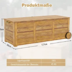 182L Gartenbox aus Holz auf Rollen mit Wasserfester Innentasche & Griff 127 x 50 x 45 cm