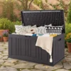 300 L Gartenbox großer HDPE-Aufbewahrungsbox mit Gasdruckfedern & abschließbarem Deckel Braun