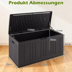 300 L Gartenbox großer HDPE-Aufbewahrungsbox mit Gasdruckfedern & abschließbarem Deckel Braun