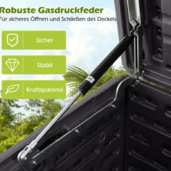 300 L Gartenbox großer HDPE-Aufbewahrungsbox mit Gasdruckfedern & abschließbarem Deckel Braun