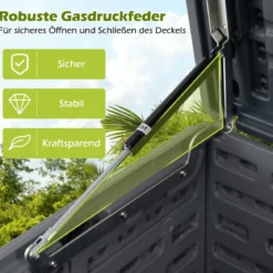 300 L Gartenbox großer HDPE-Aufbewahrungsbox mit Gasdruckfedern & abschließbarem Deckel Grau