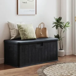 378 L Gartenbox mit Abschließbarem Deckel Wasserdichte Auflagenbox Aufbewahrungsbox Schwarz