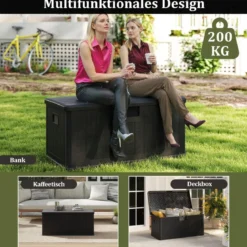 378 L Gartenbox mit Abschließbarem Deckel Wasserdichte Auflagenbox Aufbewahrungsbox Schwarz