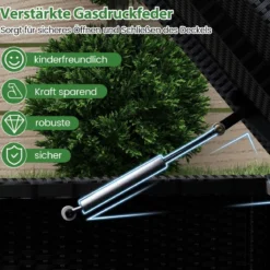 186L Gartenbox mit Schuhregal & Schutzliner & Deckel Polyrattan Auflagenbox Kissenbox Schwarz