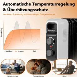 Ölgefüllter Heizkörper Elektroheizung mit 3 Heizstufen 49 x 24 x 62 cm Schwarz
