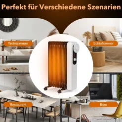 Ölgefüllter Heizkörper mit 3 Heizstufen Einstellbarem Thermostat 42 x 24 x 62 cm Schwarz